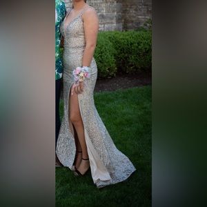 mon cheri champagne prom dress